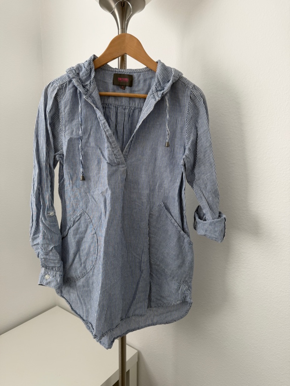 For Cynthia Beachwear Blue and White Pinstripe Shirt